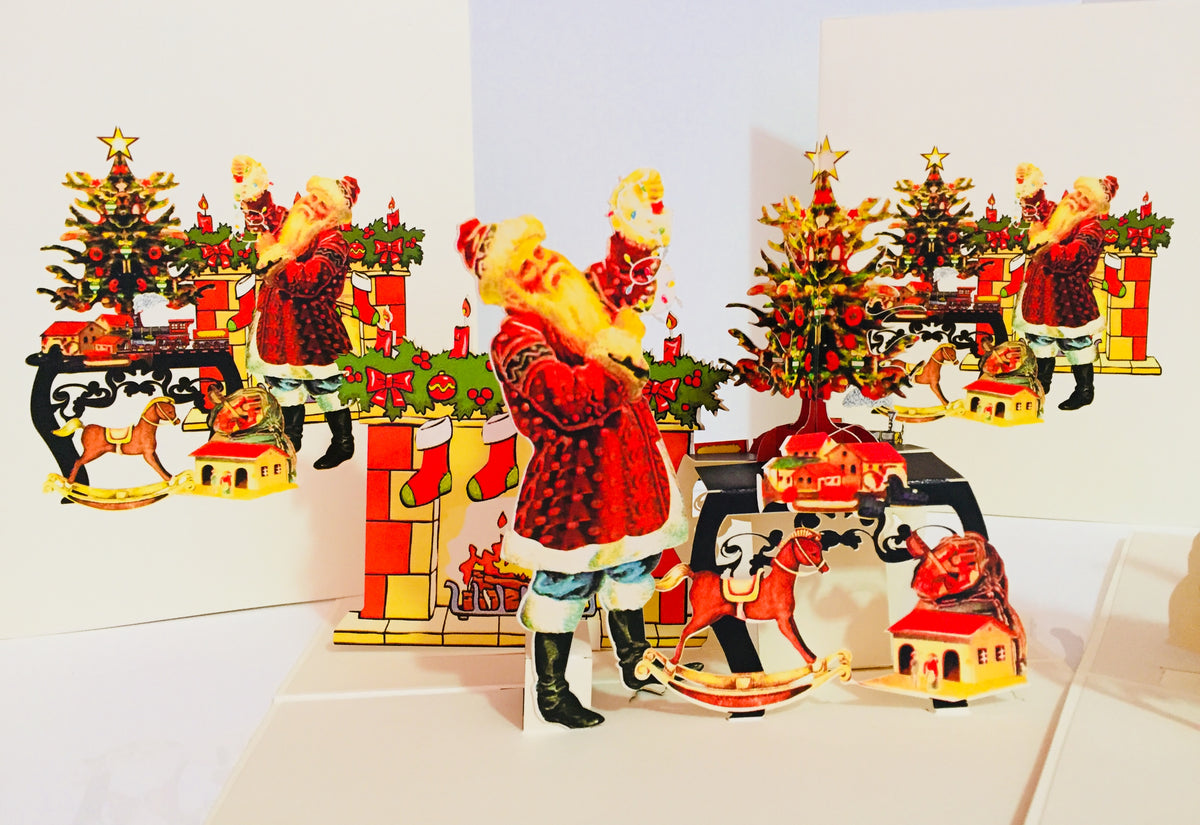 Metallic Christmas Victorian Santa Classic Style Origami Pop Cards 3D Pop Up Greeting Card Merry Christmas Thank You Handmade Best Wishes Blank Card Gift Happy Holidays Celebrate the Special Day