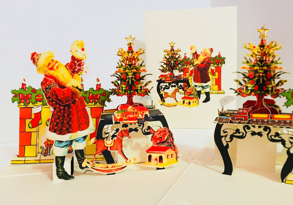 Metallic Christmas Victorian Santa Classic Style Origami Pop Cards 3D Pop Up Greeting Card Merry Christmas Thank You Handmade Best Wishes Blank Card Gift Happy Holidays Celebrate the Special Day
