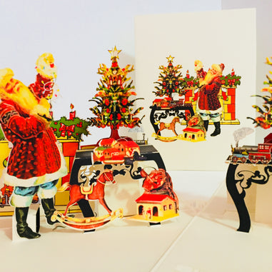 Metallic Christmas Victorian Santa Classic Style Origami Pop Cards 3D Pop Up Greeting Card Merry Christmas Thank You Handmade Best Wishes Blank Card Gift Happy Holidays Celebrate the Special Day