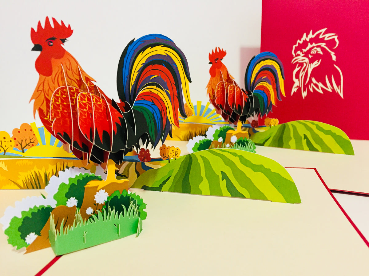 Metallic Colourful Rooster Origami Pop Cards 3D Pop Up Greeting Card Thank You Handmade Gift Thinking of You Happy Birthday Occasion Australiana Celebrate the Beauty and Happiness During Special Day Best Wishes Gift