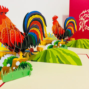 Metallic Colourful Rooster Origami Pop Cards 3D Pop Up Greeting Card Thank You Handmade Gift Thinking of You Happy Birthday Occasion Australiana Celebrate the Beauty and Happiness During Special Day Best Wishes Gift