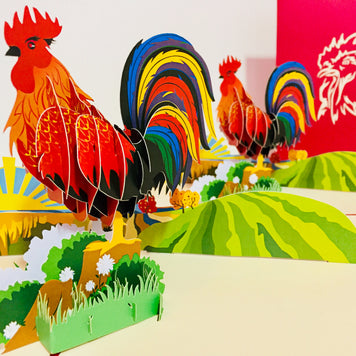 Metallic Colourful Rooster Origami Pop Cards 3D Pop Up Greeting Card Thank You Handmade Gift Thinking of You Happy Birthday Occasion Australiana Celebrate the Beauty and Happiness During Special Day Best Wishes Gift