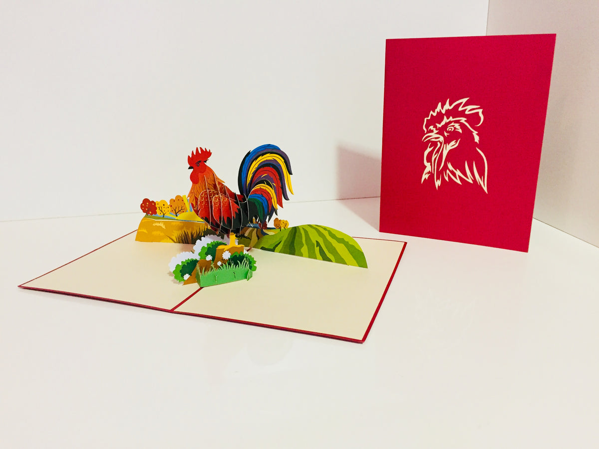 Metallic Colourful Rooster Origami Pop Cards 3D Pop Up Greeting Card Thank You Handmade Gift Thinking of You Happy Birthday Occasion Australiana Celebrate the Beauty and Happiness During Special Day Best Wishes Gift
