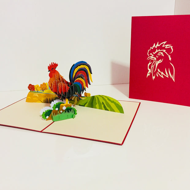 Metallic Colourful Rooster Origami Pop Cards 3D Pop Up Greeting Card Thank You Handmade Gift Thinking of You Happy Birthday Occasion Australiana Celebrate the Beauty and Happiness During Special Day Best Wishes Gift