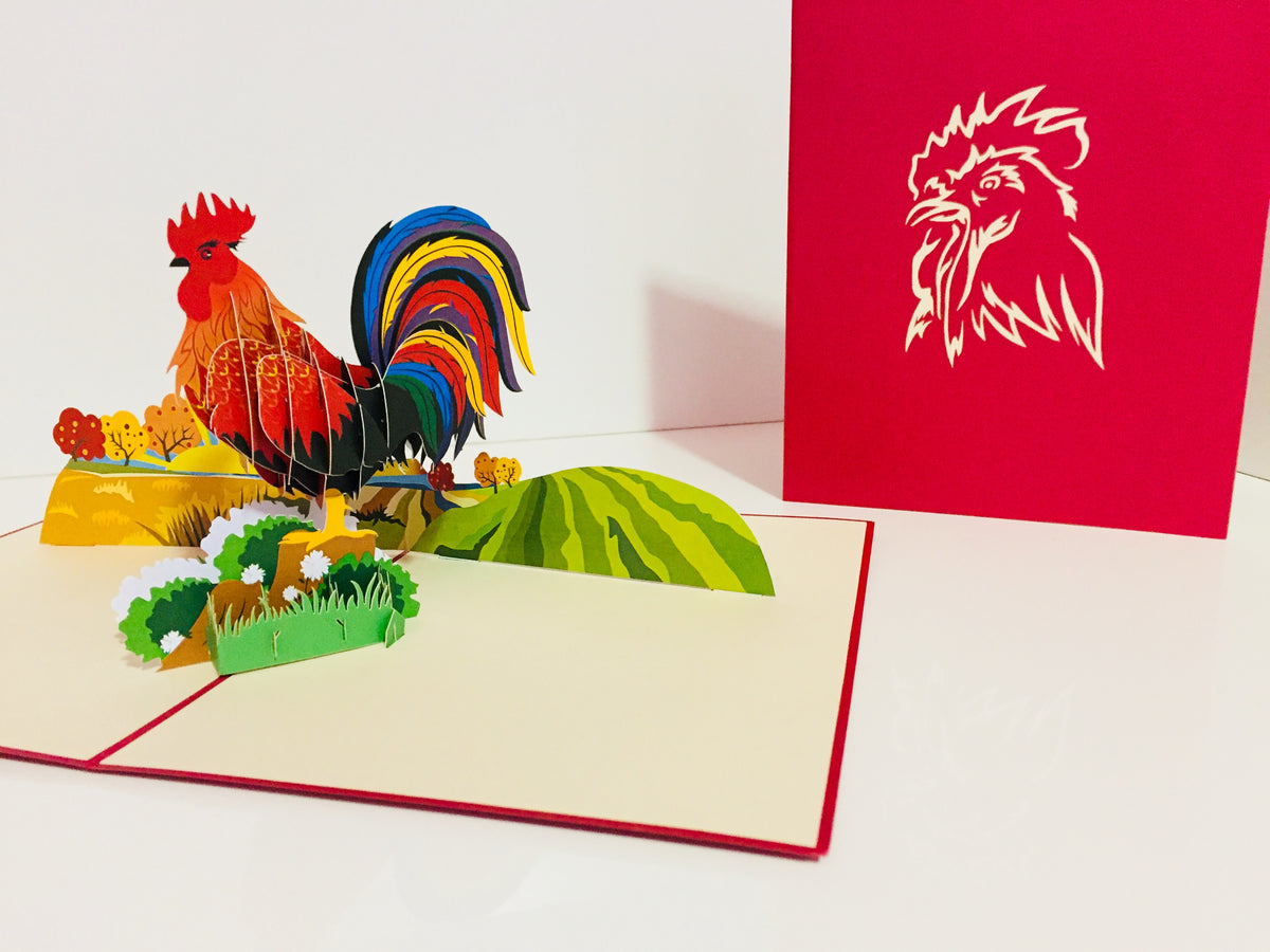 Metallic Colourful Rooster Origami Pop Cards 3D Pop Up Greeting Card Thank You Handmade Gift Thinking of You Happy Birthday Occasion Australiana Celebrate the Beauty and Happiness During Special Day Best Wishes Gift