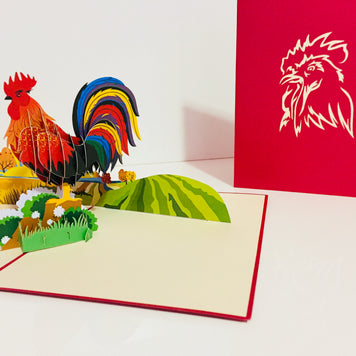 Metallic Colourful Rooster Origami Pop Cards 3D Pop Up Greeting Card Thank You Handmade Gift Thinking of You Happy Birthday Occasion Australiana Celebrate the Beauty and Happiness During Special Day Best Wishes Gift