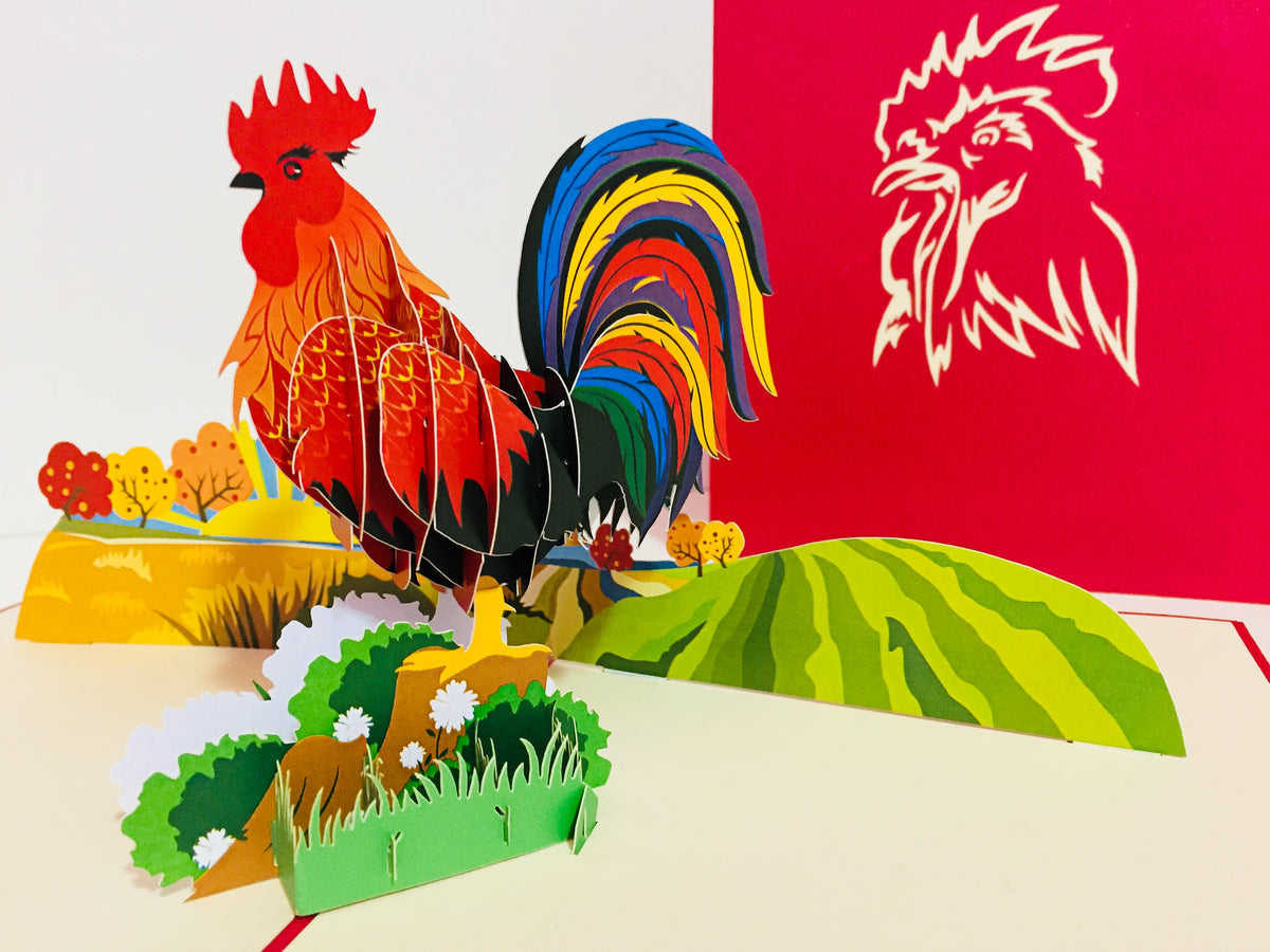 Metallic Colourful Rooster Origami Pop Cards 3D Pop Up Greeting Card Thank You Handmade Gift Thinking of You Happy Birthday Occasion Australiana Celebrate the Beauty and Happiness During Special Day Best Wishes Gift