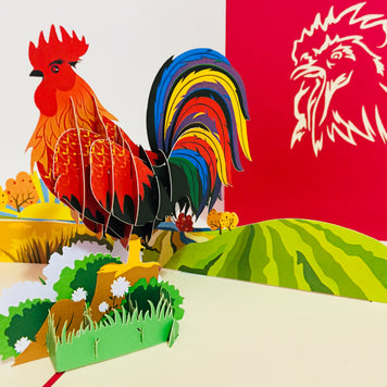 Metallic Colourful Rooster Origami Pop Cards 3D Pop Up Greeting Card Thank You Handmade Gift Thinking of You Happy Birthday Occasion Australiana Celebrate the Beauty and Happiness During Special Day Best Wishes Gift