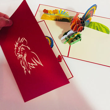 Metallic Colourful Rooster Origami Pop Cards 3D Pop Up Greeting Card Thank You Handmade Gift Thinking of You Happy Birthday Occasion Australiana Celebrate the Beauty and Happiness During Special Day Best Wishes Gift