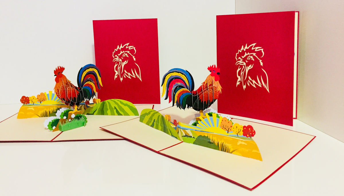 Metallic Colourful Rooster Origami Pop Cards 3D Pop Up Greeting Card Thank You Handmade Gift Thinking of You Happy Birthday Occasion Australiana Celebrate the Beauty and Happiness During Special Day Best Wishes Gift