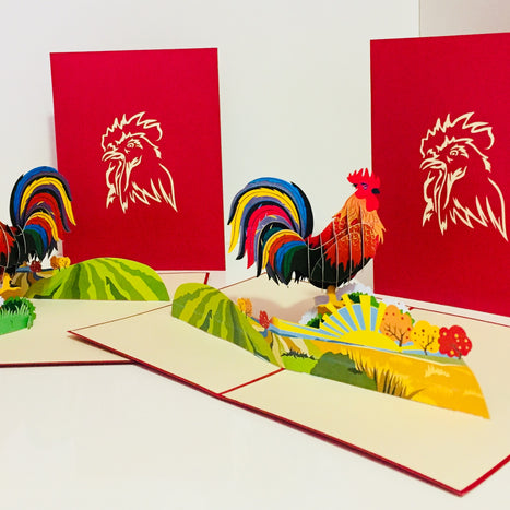 Metallic Colourful Rooster Origami Pop Cards 3D Pop Up Greeting Card Thank You Handmade Gift Thinking of You Happy Birthday Occasion Australiana Celebrate the Beauty and Happiness During Special Day Best Wishes Gift