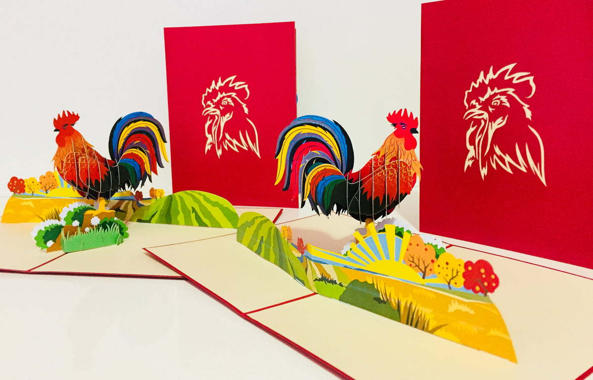 Metallic Colourful Rooster Origami Pop Cards 3D Pop Up Greeting Card Thank You Handmade Gift Thinking of You Happy Birthday Occasion Australiana Celebrate the Beauty and Happiness During Special Day Best Wishes Gift