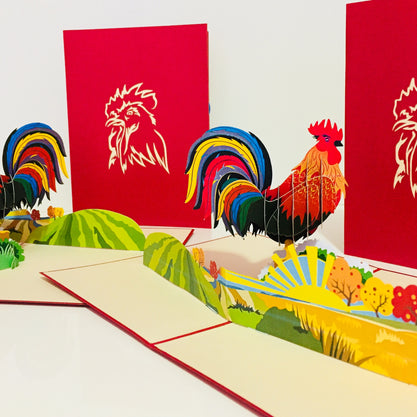 Metallic Colourful Rooster Origami Pop Cards 3D Pop Up Greeting Card Thank You Handmade Gift Thinking of You Happy Birthday Occasion Australiana Celebrate the Beauty and Happiness During Special Day Best Wishes Gift