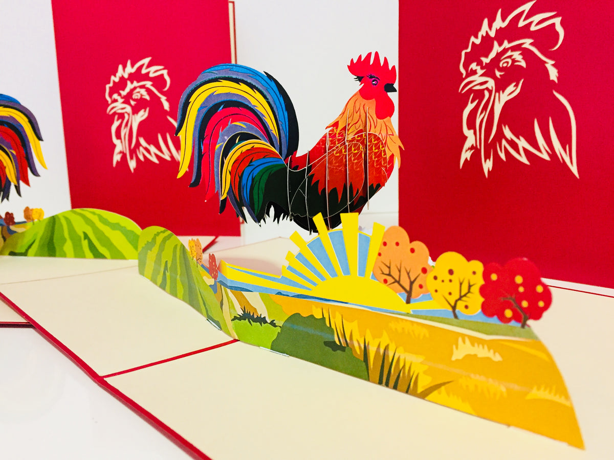 Metallic Colourful Rooster Origami Pop Cards 3D Pop Up Greeting Card Thank You Handmade Gift Thinking of You Happy Birthday Occasion Australiana Celebrate the Beauty and Happiness During Special Day Best Wishes Gift