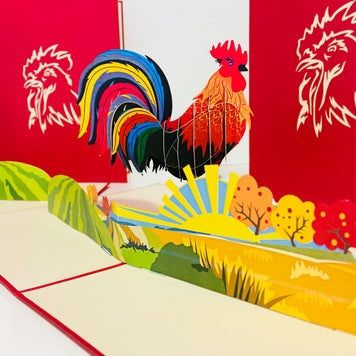 Metallic Colourful Rooster Origami Pop Cards 3D Pop Up Greeting Card Thank You Handmade Gift Thinking of You Happy Birthday Occasion Australiana Celebrate the Beauty and Happiness During Special Day Best Wishes Gift