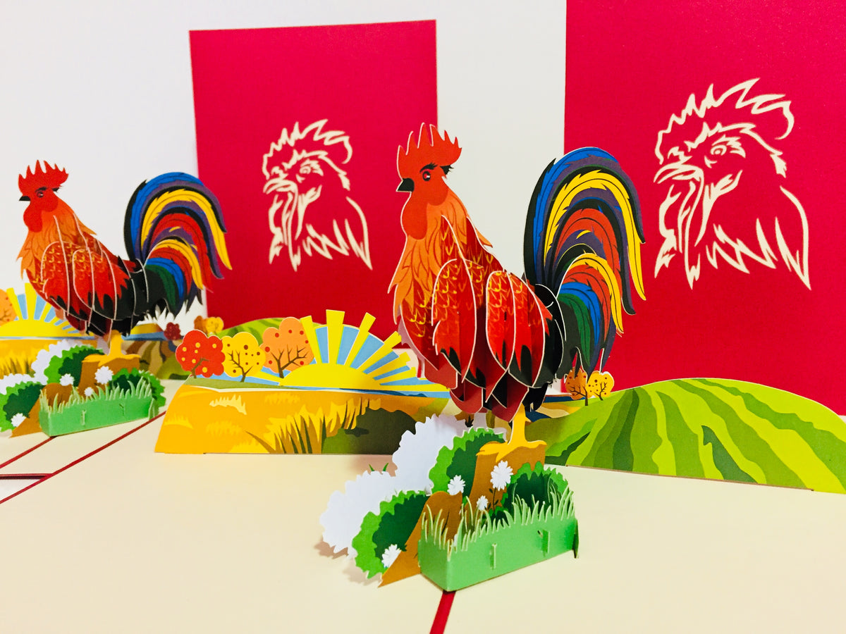 Metallic Colourful Rooster Origami Pop Cards 3D Pop Up Greeting Card Thank You Handmade Gift Thinking of You Happy Birthday Occasion Australiana Celebrate the Beauty and Happiness During Special Day Best Wishes Gift