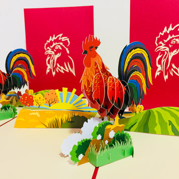 Metallic Colourful Rooster Origami Pop Cards 3D Pop Up Greeting Card Thank You Handmade Gift Thinking of You Happy Birthday Occasion Australiana Celebrate the Beauty and Happiness During Special Day Best Wishes Gift
