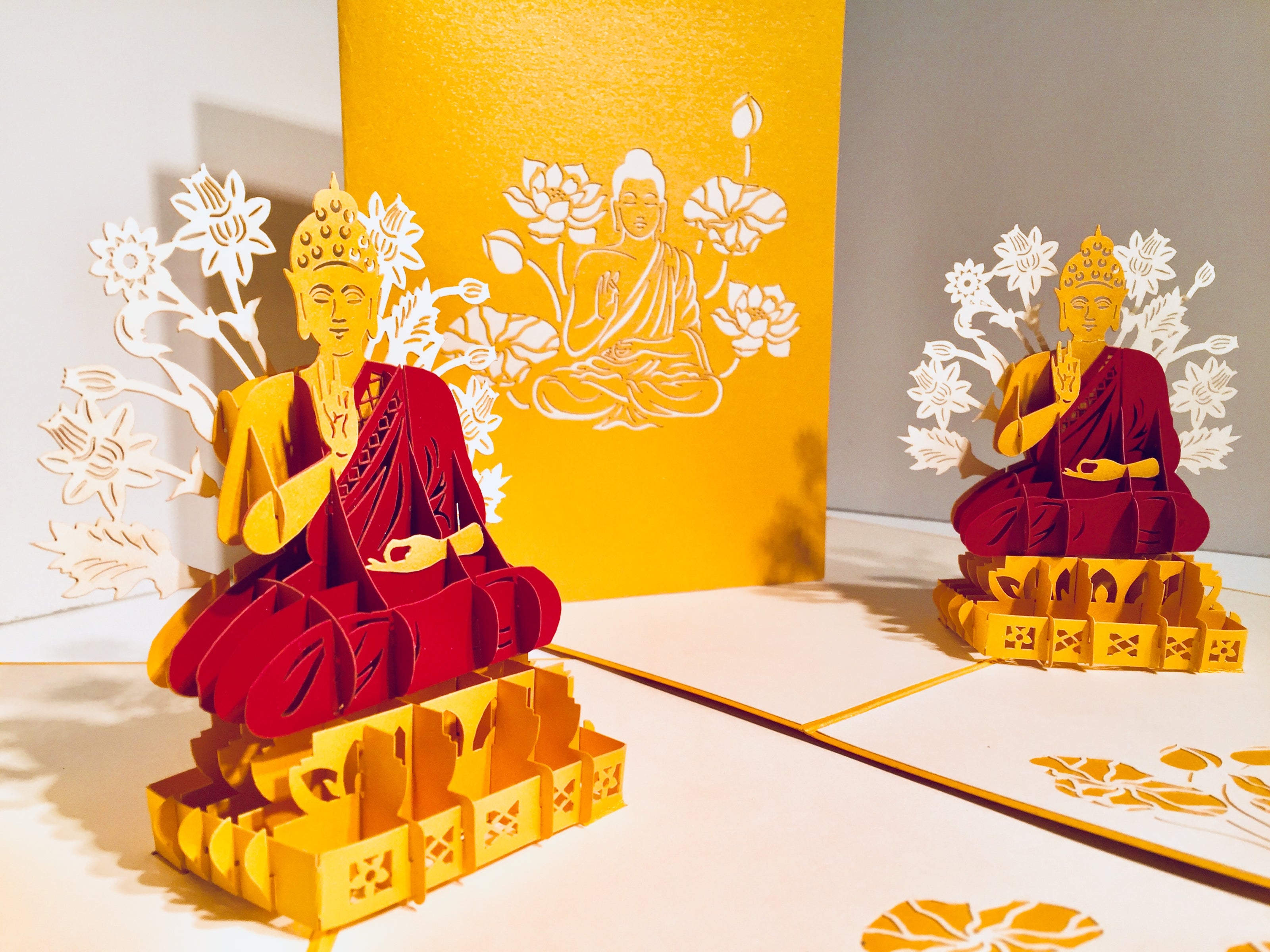 Metallic Gold Buddha Origami Pop Cards 3D Pop Up Greeting Card Happy Birthday Thank You Handmade Gift Thinking of You Blank Card for Any Occasion Happy Mother's Day Australiana Celebrate the Beauty of Flower