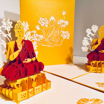 Metallic Gold Buddha Origami Pop Cards 3D Pop Up Greeting Card Happy Birthday Thank You Handmade Gift Thinking of You Blank Card for Any Occasion Happy Mother's Day Australiana Celebrate the Beauty of Flower