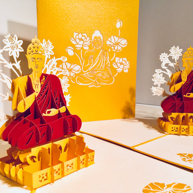 Metallic Gold Buddha Origami Pop Cards 3D Pop Up Greeting Card Happy Birthday Thank You Handmade Gift Thinking of You Blank Card for Any Occasion Happy Mother's Day Australiana Celebrate the Beauty of Flower