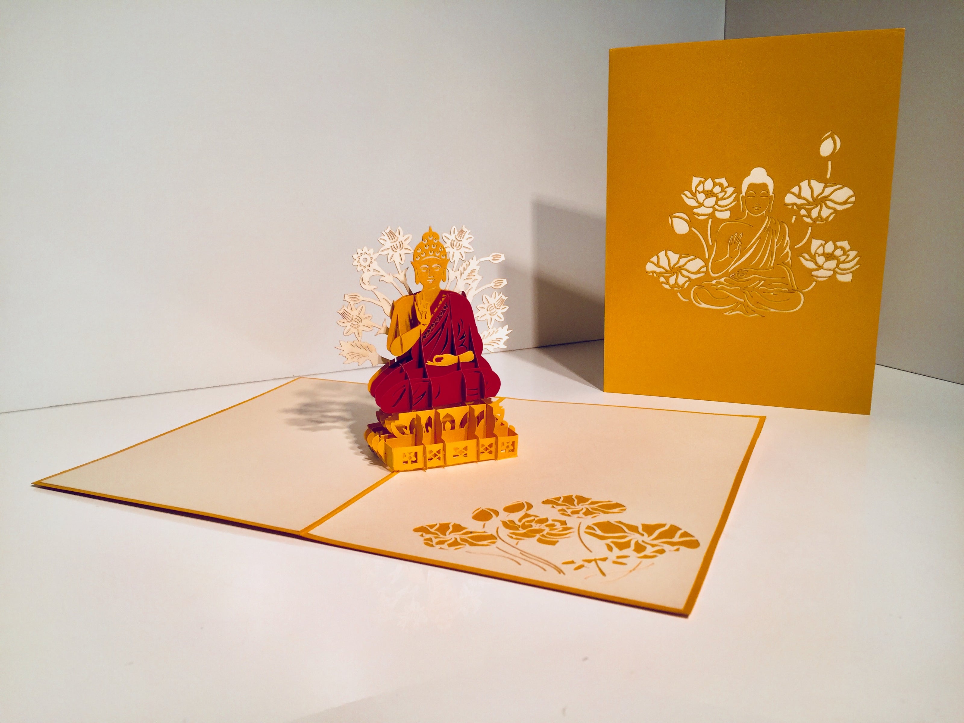 Metallic Gold Buddha Origami Pop Cards 3D Pop Up Greeting Card Happy Birthday Thank You Handmade Gift Thinking of You Blank Card for Any Occasion Happy Mother's Day Australiana Celebrate the Beauty of Flower