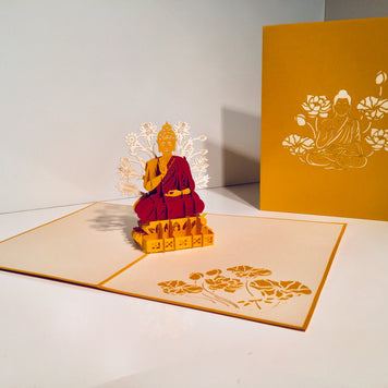 Metallic Gold Buddha Origami Pop Cards 3D Pop Up Greeting Card Happy Birthday Thank You Handmade Gift Thinking of You Blank Card for Any Occasion Happy Mother's Day Australiana Celebrate the Beauty of Flower