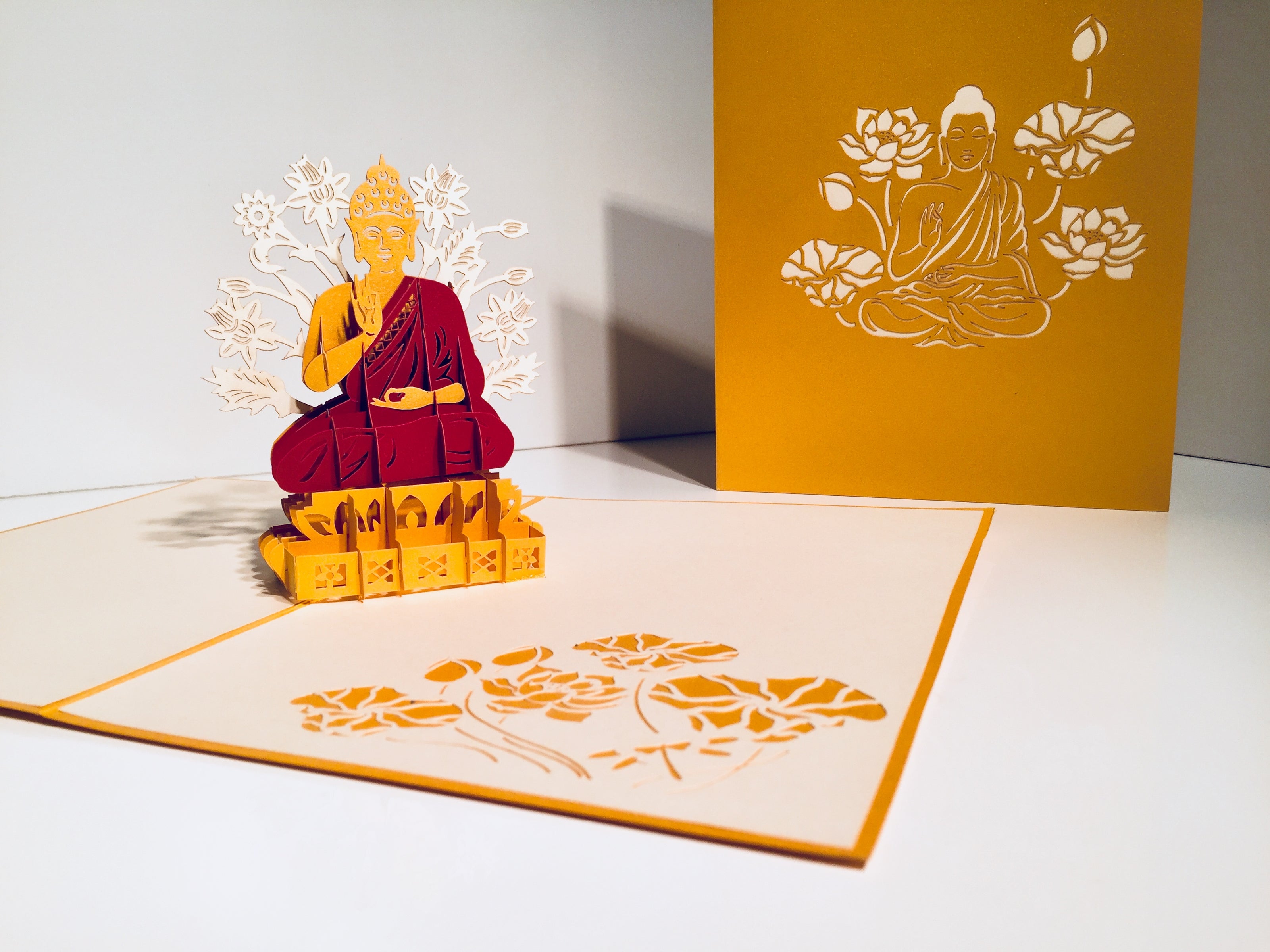 Metallic Gold Buddha Origami Pop Cards 3D Pop Up Greeting Card Happy Birthday Thank You Handmade Gift Thinking of You Blank Card for Any Occasion Happy Mother's Day Australiana Celebrate the Beauty of Flower
