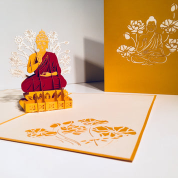 Metallic Gold Buddha Origami Pop Cards 3D Pop Up Greeting Card Happy Birthday Thank You Handmade Gift Thinking of You Blank Card for Any Occasion Happy Mother's Day Australiana Celebrate the Beauty of Flower