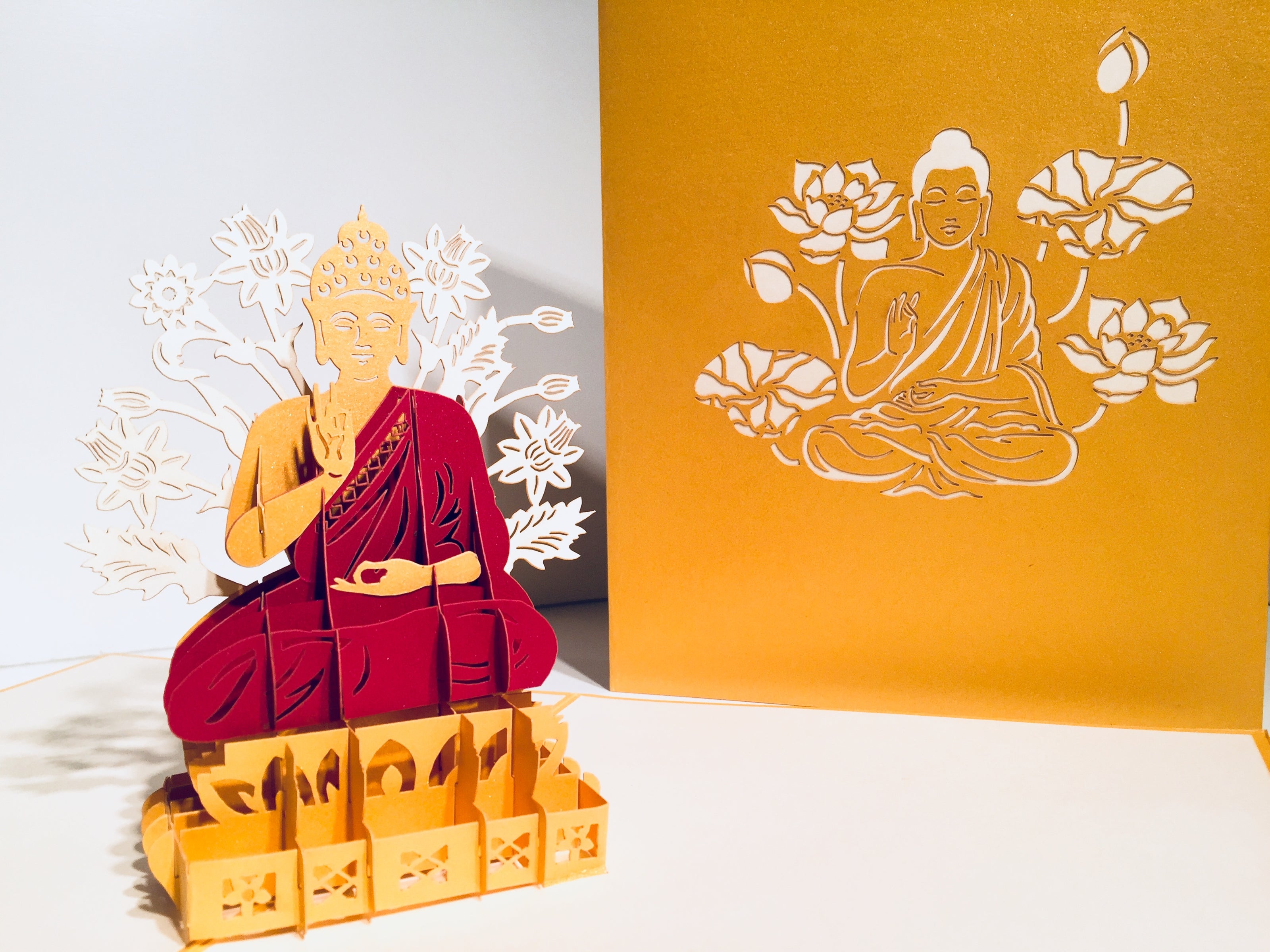 Metallic Gold Buddha Origami Pop Cards 3D Pop Up Greeting Card Happy Birthday Thank You Handmade Gift Thinking of You Blank Card for Any Occasion Happy Mother's Day Australiana Celebrate the Beauty of Flower