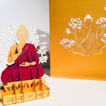 Metallic Gold Buddha Origami Pop Cards 3D Pop Up Greeting Card Happy Birthday Thank You Handmade Gift Thinking of You Blank Card for Any Occasion Happy Mother's Day Australiana Celebrate the Beauty of Flower