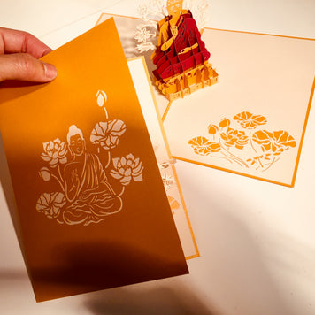 Metallic Gold Buddha Origami Pop Cards 3D Pop Up Greeting Card Happy Birthday Thank You Handmade Gift Thinking of You Blank Card for Any Occasion Happy Mother's Day Australiana Celebrate the Beauty of Flower