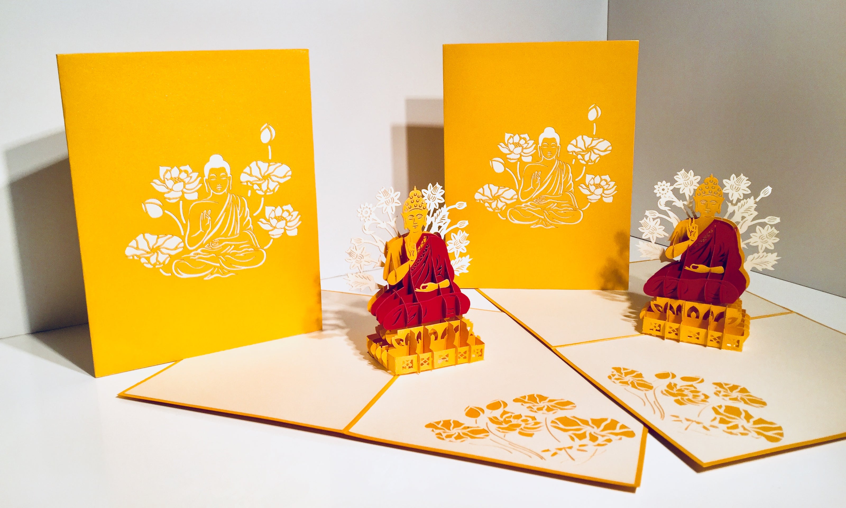 Metallic Gold Buddha Origami Pop Cards 3D Pop Up Greeting Card Happy Birthday Thank You Handmade Gift Thinking of You Blank Card for Any Occasion Happy Mother's Day Australiana Celebrate the Beauty of Flower