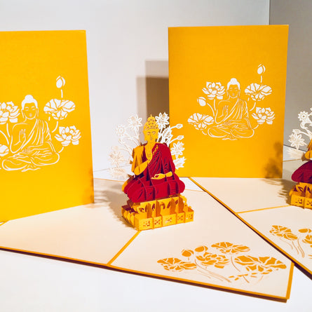 Metallic Gold Buddha Origami Pop Cards 3D Pop Up Greeting Card Happy Birthday Thank You Handmade Gift Thinking of You Blank Card for Any Occasion Happy Mother's Day Australiana Celebrate the Beauty of Flower