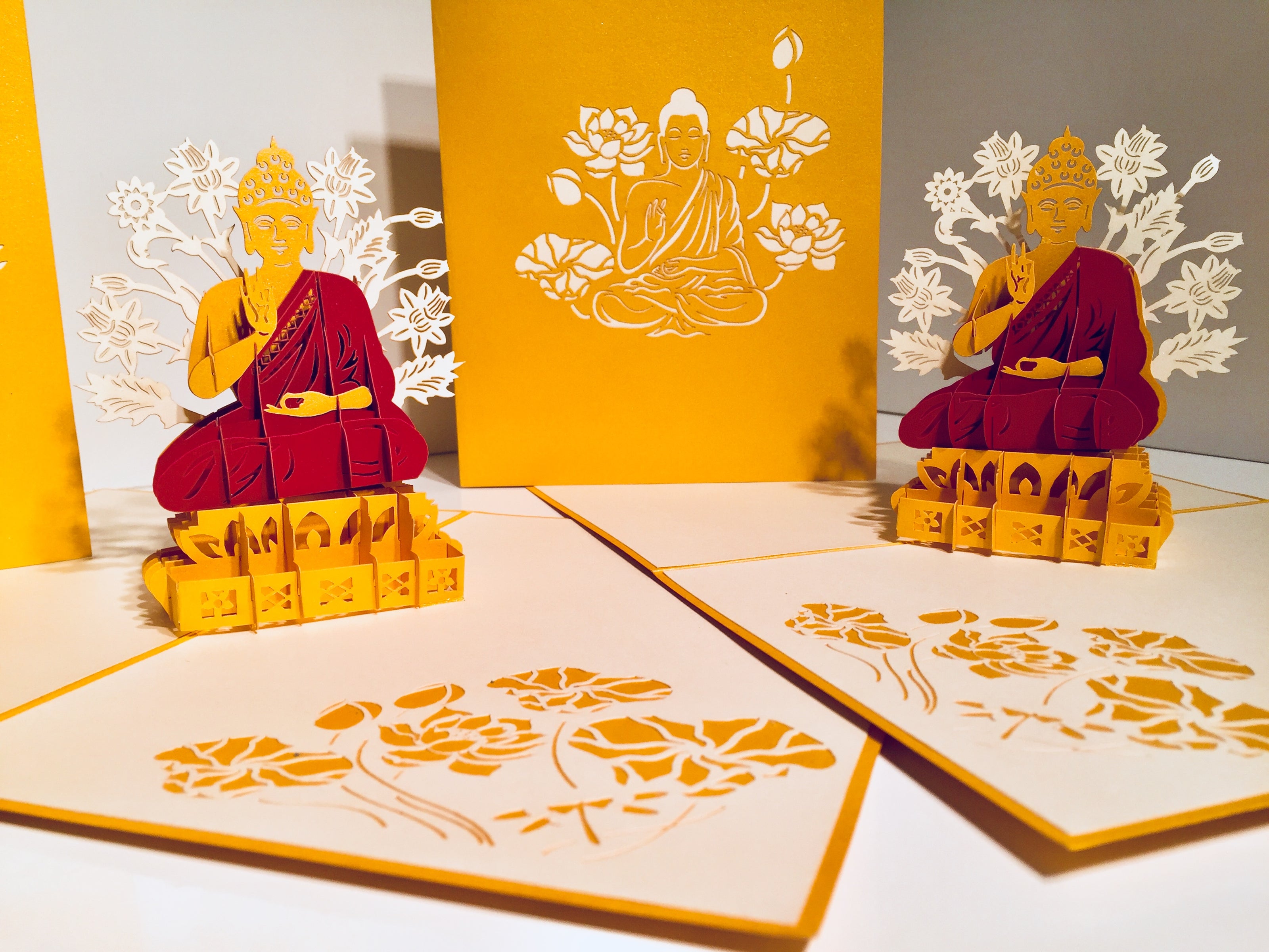 Metallic Gold Buddha Origami Pop Cards 3D Pop Up Greeting Card Happy Birthday Thank You Handmade Gift Thinking of You Blank Card for Any Occasion Happy Mother's Day Australiana Celebrate the Beauty of Flower