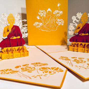 Metallic Gold Buddha Origami Pop Cards 3D Pop Up Greeting Card Happy Birthday Thank You Handmade Gift Thinking of You Blank Card for Any Occasion Happy Mother's Day Australiana Celebrate the Beauty of Flower