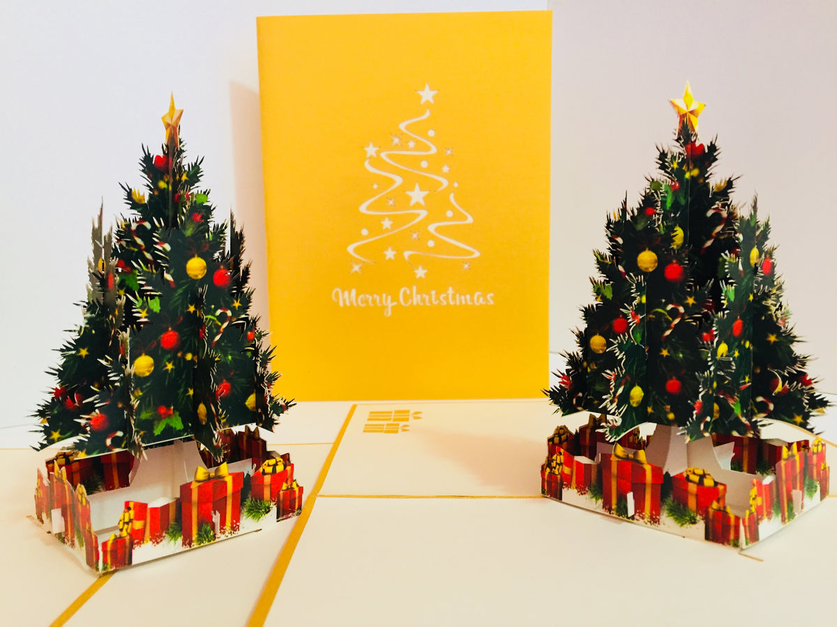 Metallic Gold Victorian Classic Style Christmas Tree Origami Pop Cards 3D Pop Up Greeting Card Merry Christmas Thank You Handmade Best Wishes Blank Card Gift Happy Holidays Celebrate the Special Day Party