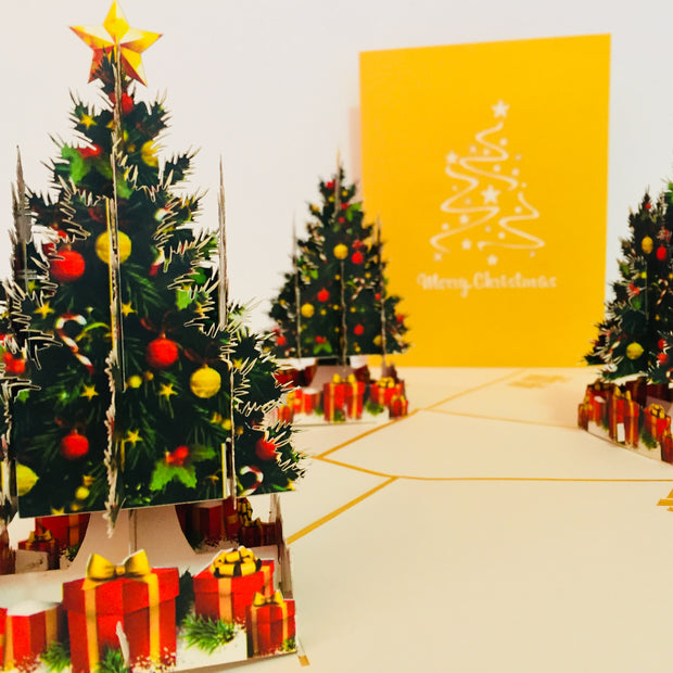 Metallic Gold Victorian Classic Style Christmas Tree Origami Pop Cards 3D Pop Up Greeting Card Merry Christmas Thank You Handmade Best Wishes Blank Card Gift Happy Holidays Celebrate the Special Day Party