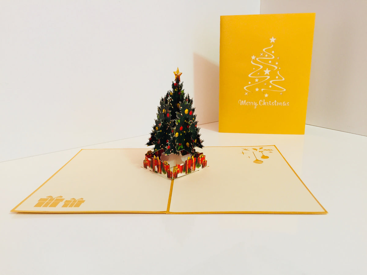 Metallic Gold Victorian Classic Style Christmas Tree Origami Pop Cards 3D Pop Up Greeting Card Merry Christmas Thank You Handmade Best Wishes Blank Card Gift Happy Holidays Celebrate the Special Day Party