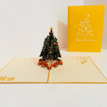 Metallic Gold Victorian Classic Style Christmas Tree Origami Pop Cards 3D Pop Up Greeting Card Merry Christmas Thank You Handmade Best Wishes Blank Card Gift Happy Holidays Celebrate the Special Day Party