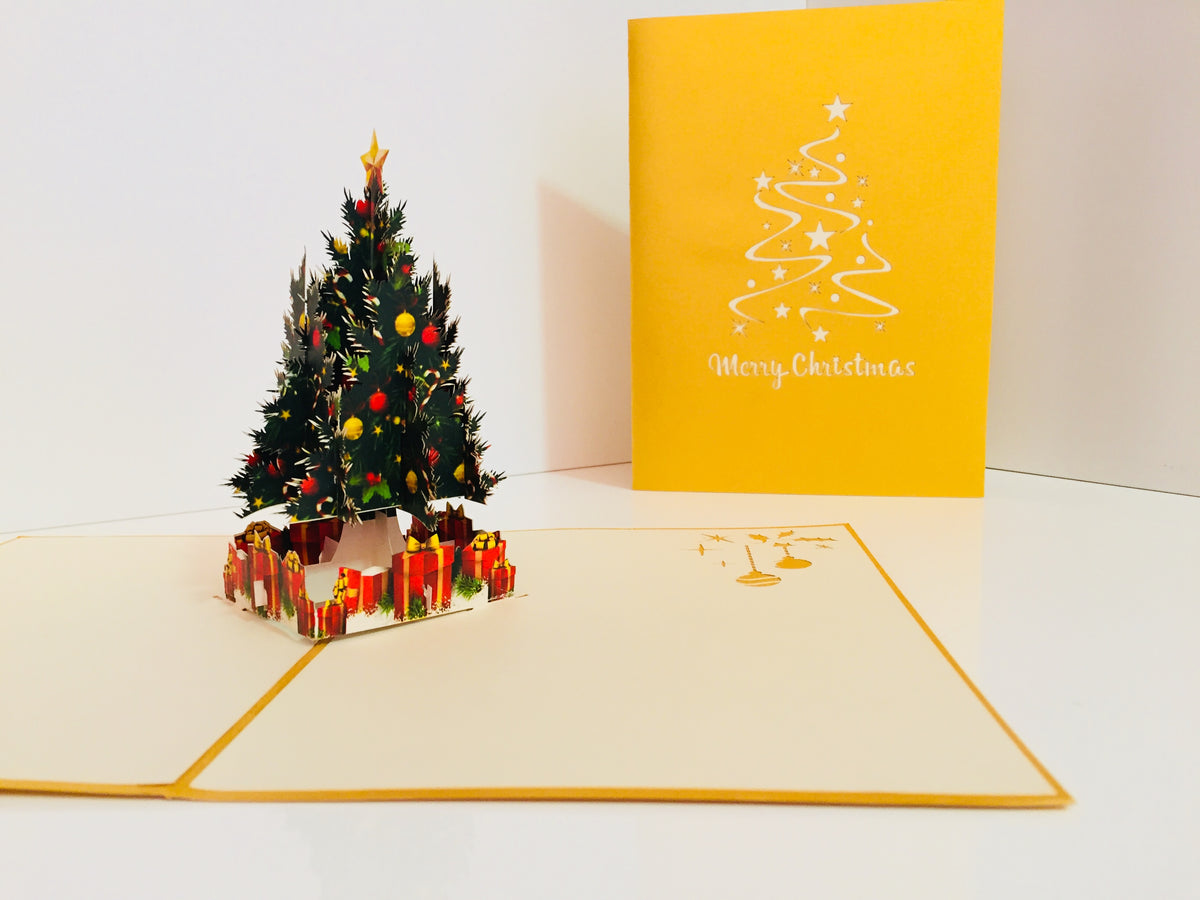 Metallic Gold Victorian Classic Style Christmas Tree Origami Pop Cards 3D Pop Up Greeting Card Merry Christmas Thank You Handmade Best Wishes Blank Card Gift Happy Holidays Celebrate the Special Day Party