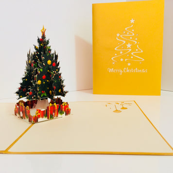 Metallic Gold Victorian Classic Style Christmas Tree Origami Pop Cards 3D Pop Up Greeting Card Merry Christmas Thank You Handmade Best Wishes Blank Card Gift Happy Holidays Celebrate the Special Day Party