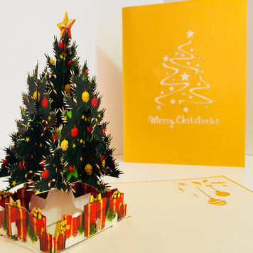 Metallic Gold Victorian Classic Style Christmas Tree Origami Pop Cards 3D Pop Up Greeting Card Merry Christmas Thank You Handmade Best Wishes Blank Card Gift Happy Holidays Celebrate the Special Day Party