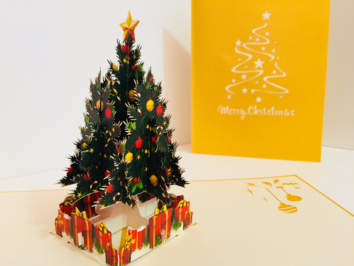 Metallic Gold Victorian Classic Style Christmas Tree Origami Pop Cards 3D Pop Up Greeting Card Merry Christmas Thank You Handmade Best Wishes Blank Card Gift Happy Holidays Celebrate the Special Day Party