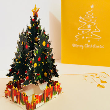 Metallic Gold Victorian Classic Style Christmas Tree Origami Pop Cards 3D Pop Up Greeting Card Merry Christmas Thank You Handmade Best Wishes Blank Card Gift Happy Holidays Celebrate the Special Day Party