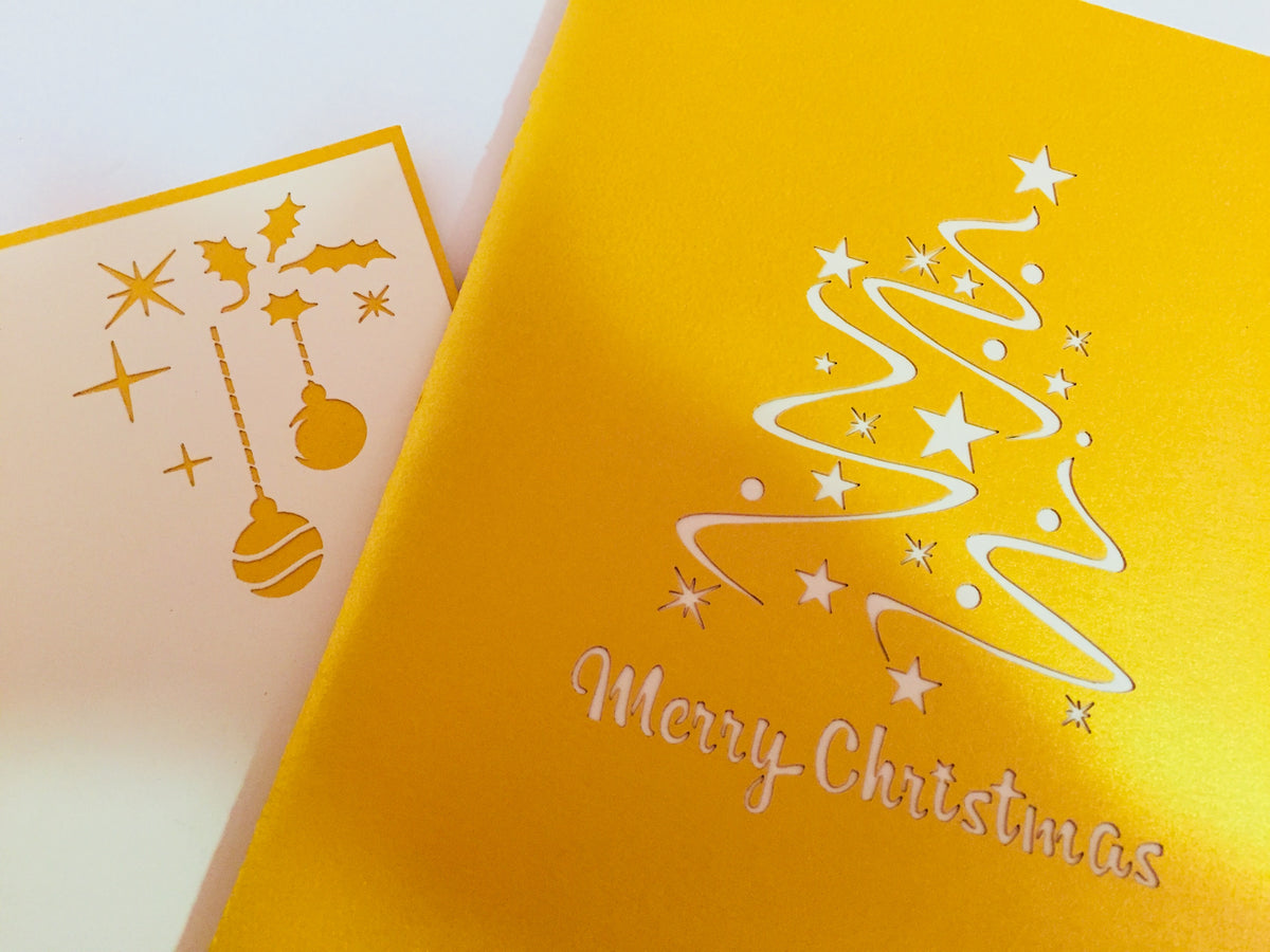 Metallic Gold Victorian Classic Style Christmas Tree Origami Pop Cards 3D Pop Up Greeting Card Merry Christmas Thank You Handmade Best Wishes Blank Card Gift Happy Holidays Celebrate the Special Day Party