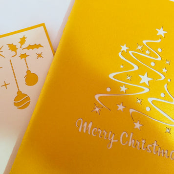 Metallic Gold Victorian Classic Style Christmas Tree Origami Pop Cards 3D Pop Up Greeting Card Merry Christmas Thank You Handmade Best Wishes Blank Card Gift Happy Holidays Celebrate the Special Day Party
