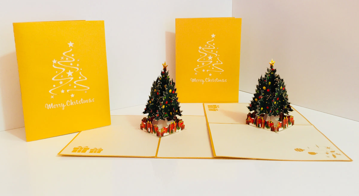 Metallic Gold Victorian Classic Style Christmas Tree Origami Pop Cards 3D Pop Up Greeting Card Merry Christmas Thank You Handmade Best Wishes Blank Card Gift Happy Holidays Celebrate the Special Day Party