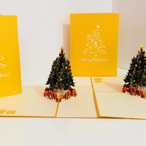 Metallic Gold Victorian Classic Style Christmas Tree Origami Pop Cards 3D Pop Up Greeting Card Merry Christmas Thank You Handmade Best Wishes Blank Card Gift Happy Holidays Celebrate the Special Day Party