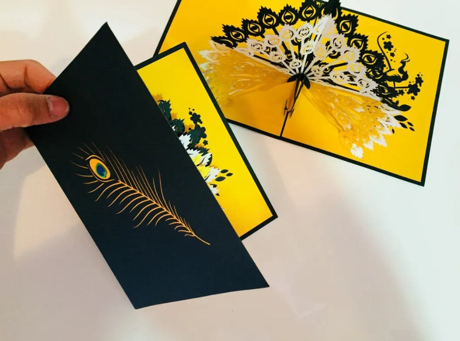 Metallic Gold & Black Peacock Origami Pop Cards 3D Pop Up Greeting Card Happy Birthday Thank You Handmade Best Wishes Blank Card for Any Occasion Happy Mother's Day Happy Father's Day Celebrate the Beauty Of Nature