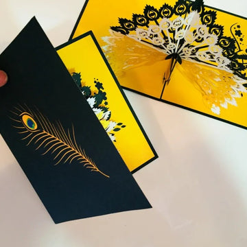 Metallic Gold & Black Peacock Origami Pop Cards 3D Pop Up Greeting Card Happy Birthday Thank You Handmade Best Wishes Blank Card for Any Occasion Happy Mother's Day Happy Father's Day Celebrate the Beauty Of Nature